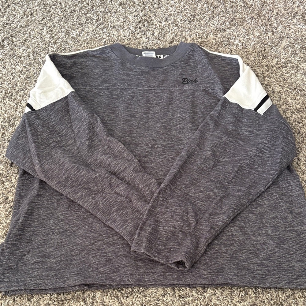 PINK Victoria's Secret Gray and White Sweatshirt